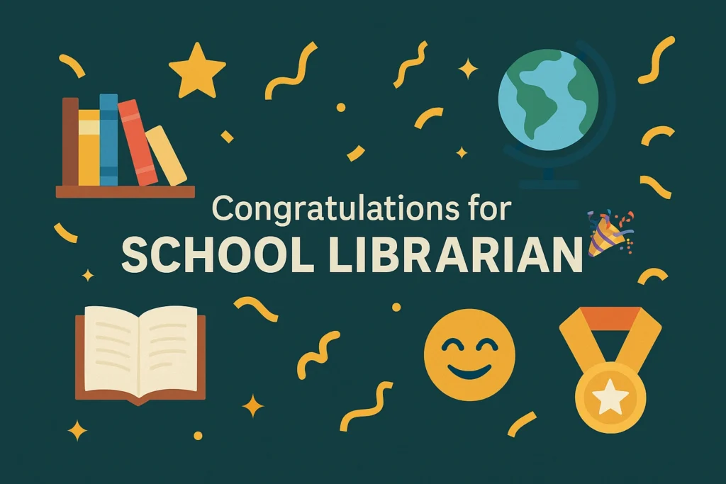 Infographic celebrating School Librarians with books, globe, and festive elements