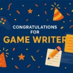 Infographic celebrating Game Writers with festive icons and storytelling tools