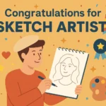 Infographic celebrating Sketch Artists with festive icons and drawing tools